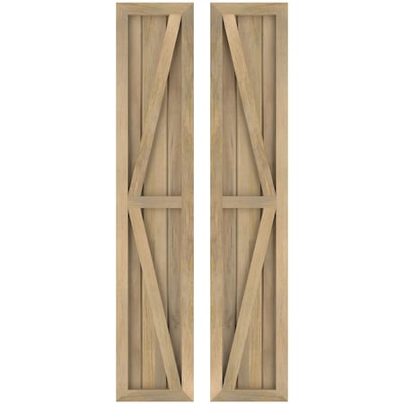 Americraft 3-Board Wood 2 Equal Panel Frmd Board-n-Batten Shutters W/ Dubl Z-Bar, ARW102BF311X78UNH